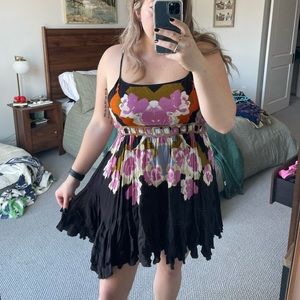 Intimately by Free People Brown and Floral Trapeze Dress